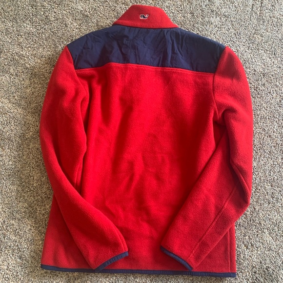 ⭐️ Vineyard Vines Classic Shep Red Navy 1/4 Snap Fleece Pullover medium - Picture 5 of 6